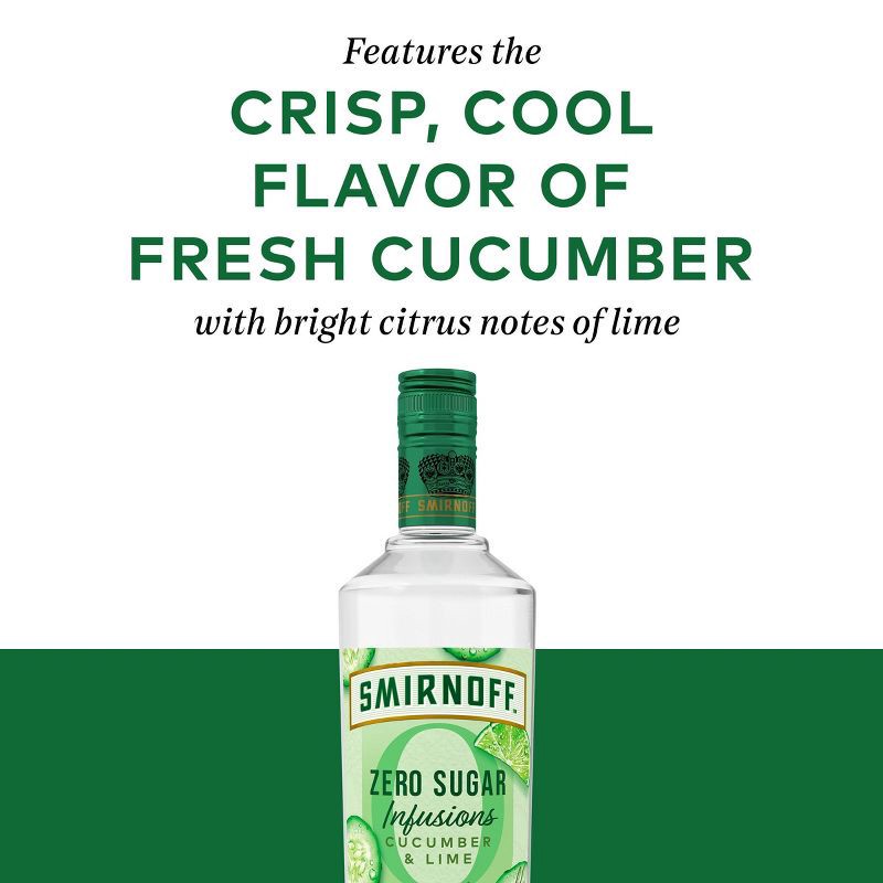 slide 3 of 7, Smirnoff Zero Sugar Infusions Cucumber & Lime Vodka - 750ml Bottle, 750 ml