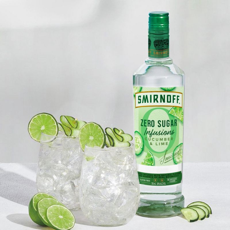 slide 4 of 7, Smirnoff Zero Sugar Infusions Cucumber & Lime Vodka - 750ml Bottle, 750 ml