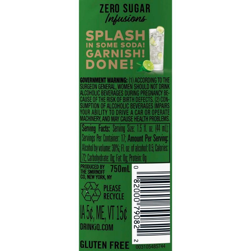 slide 5 of 7, Smirnoff Zero Sugar Infusions Cucumber & Lime Vodka - 750ml Bottle, 750 ml