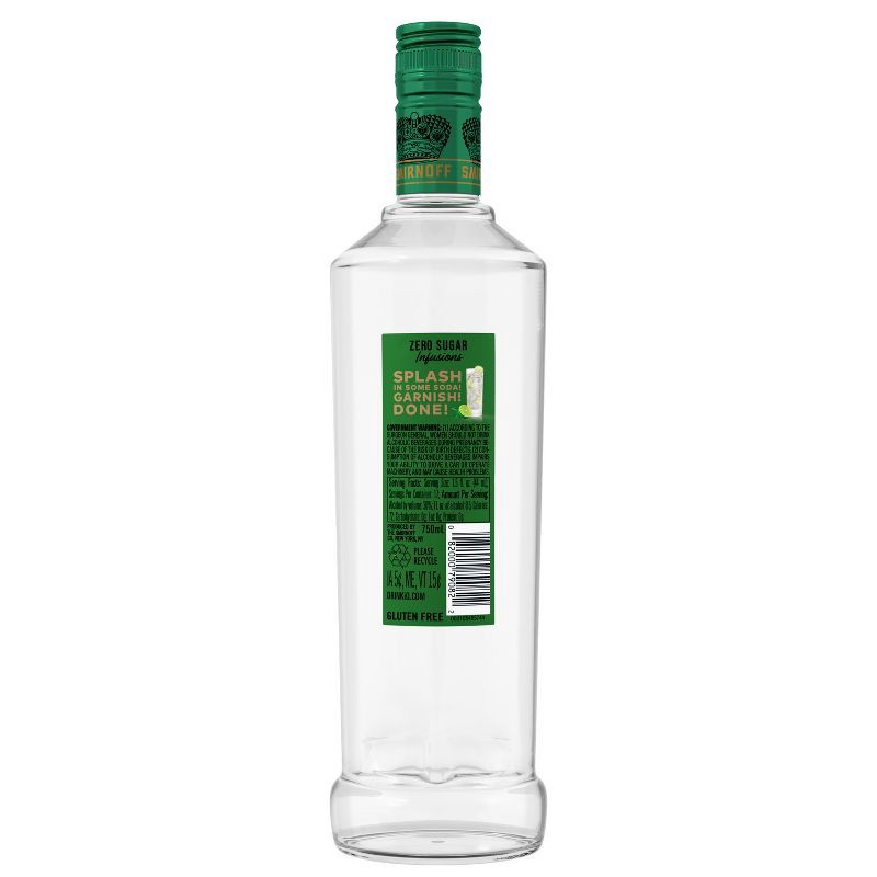 slide 6 of 7, Smirnoff Zero Sugar Infusions Cucumber & Lime Vodka - 750ml Bottle, 750 ml