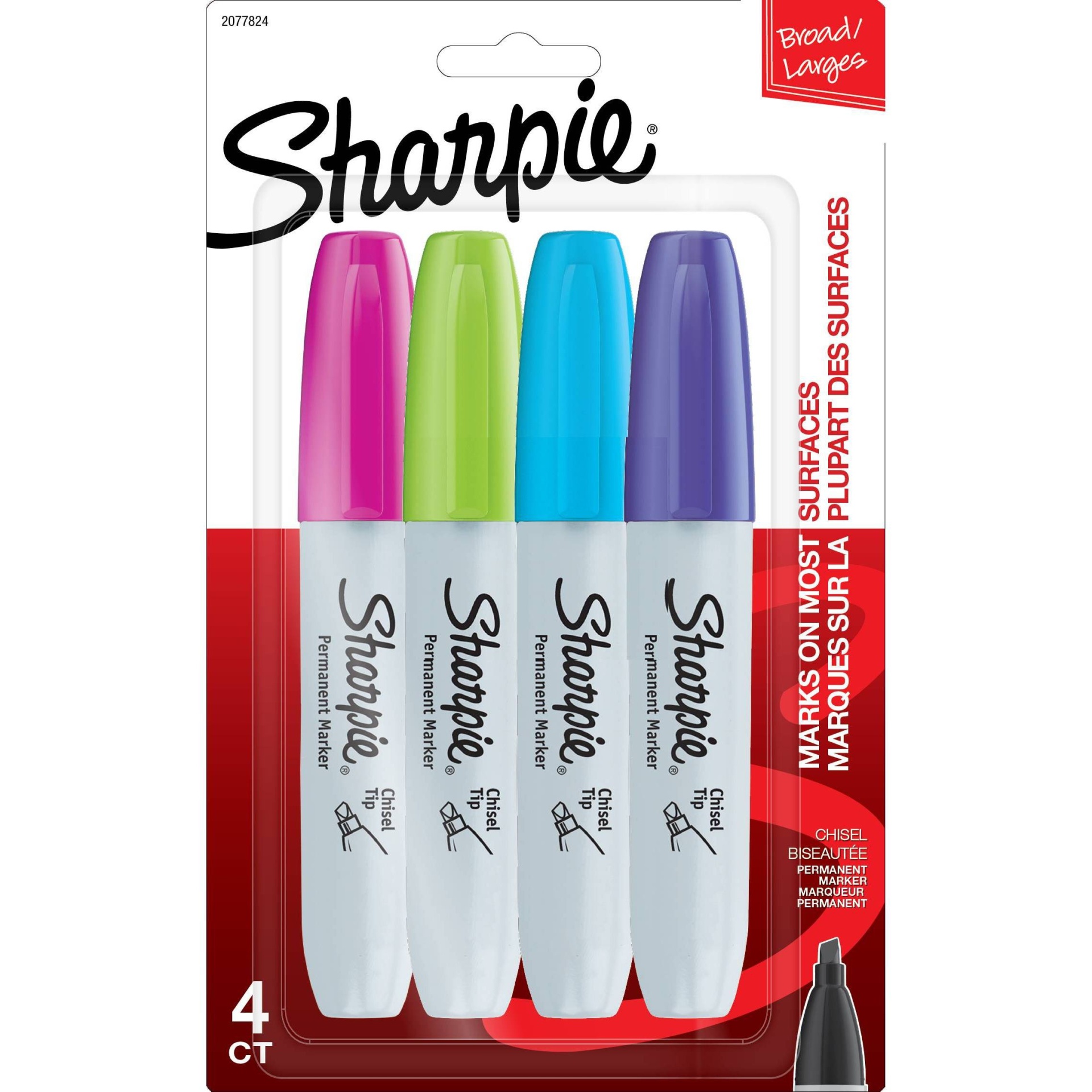 slide 1 of 4, Sharpie Permanent Markers Chisel Tip Multicolored, 4 ct