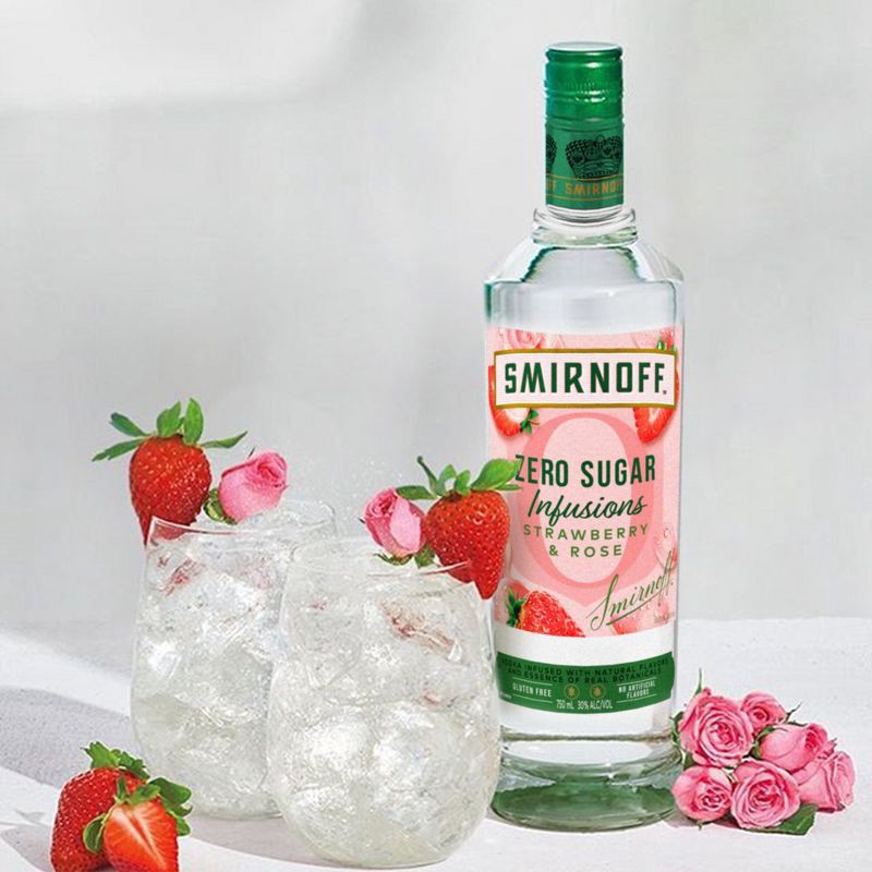 slide 3 of 6, Smirnoff Zero Sugar Infusions Strawberry Rose Vodka - 750ml Bottle, 750 ml