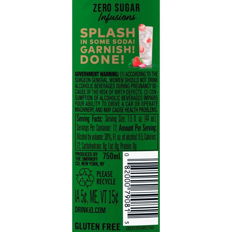 slide 4 of 6, Smirnoff Zero Sugar Infusions Strawberry Rose Vodka - 750ml Bottle, 750 ml