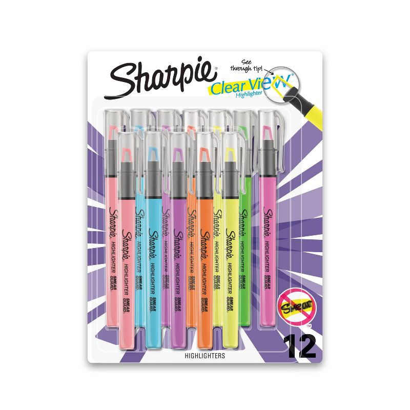 slide 1 of 4, Sharpie Clear View 12pk Highlighters Chisel Tip Multicolored, 12 ct