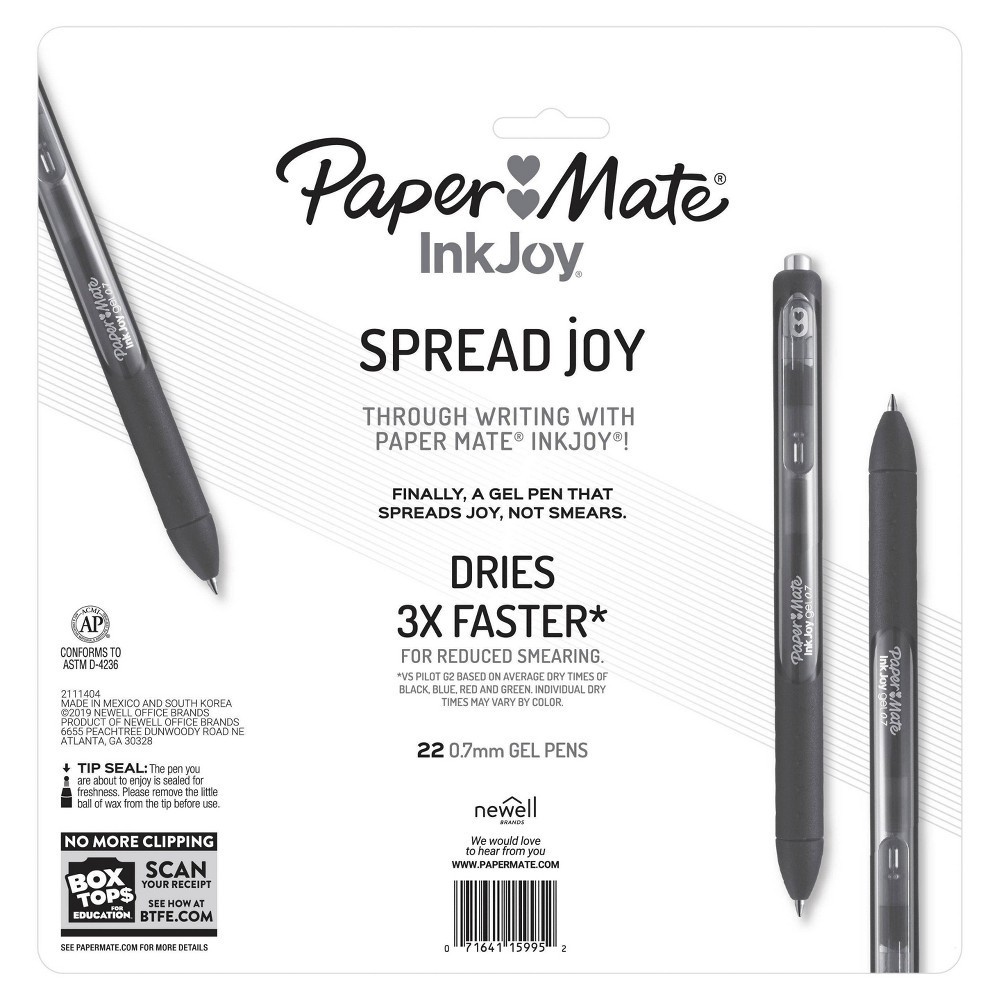 slide 3 of 3, Paper Mate InkJoy 22pk Gel Pens 0.7mm Medium Tip Black, 22 ct