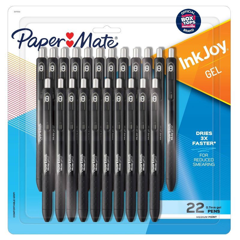 slide 1 of 6, Paper Mate InkJoy 22pk Gel Pens 0.7mm Medium Tip Black: Retractable, Quick Drying, Rubber Grip, Office Stationery Set, 22 ct