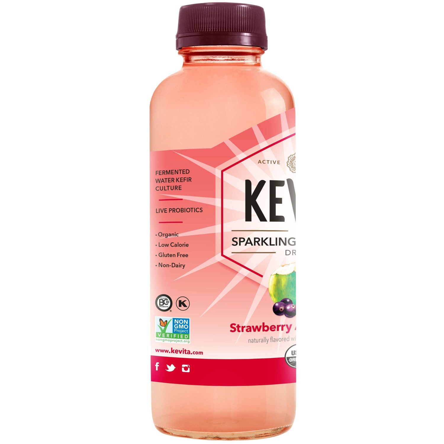slide 2 of 4, Kevita Sparkling Probiotic Drink Strawberry Acai Coconut 15.2 Fl Oz, 15.2 oz