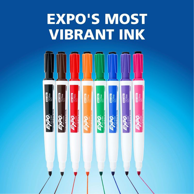 slide 4 of 8, Expo 8pk Dry Erase Markers Magnetic & Eraser Fine Tip Multicolored: Whiteboard Markers, Thin, Low Odor, Art & Stationery, 8 ct