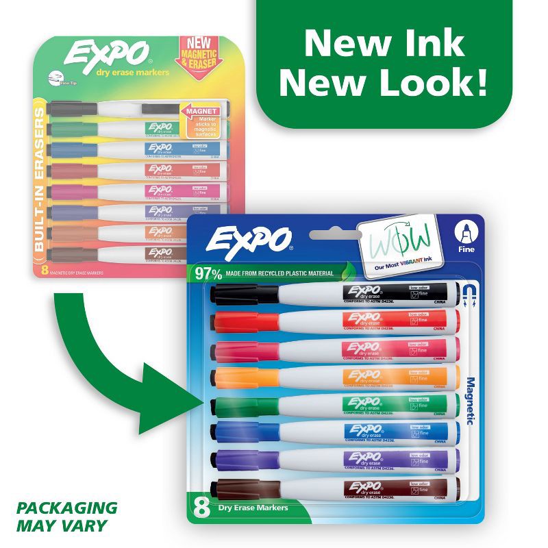 slide 8 of 8, Expo 8pk Dry Erase Markers Magnetic & Eraser Fine Tip Multicolored: Whiteboard Markers, Thin, Low Odor, Art & Stationery, 8 ct