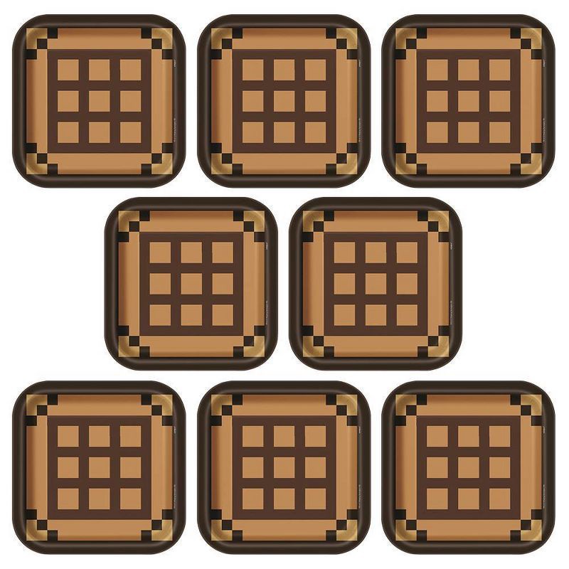 slide 4 of 4, Minecraft 9" 8ct Dinner Paper Plates Brown/Black, 8 ct