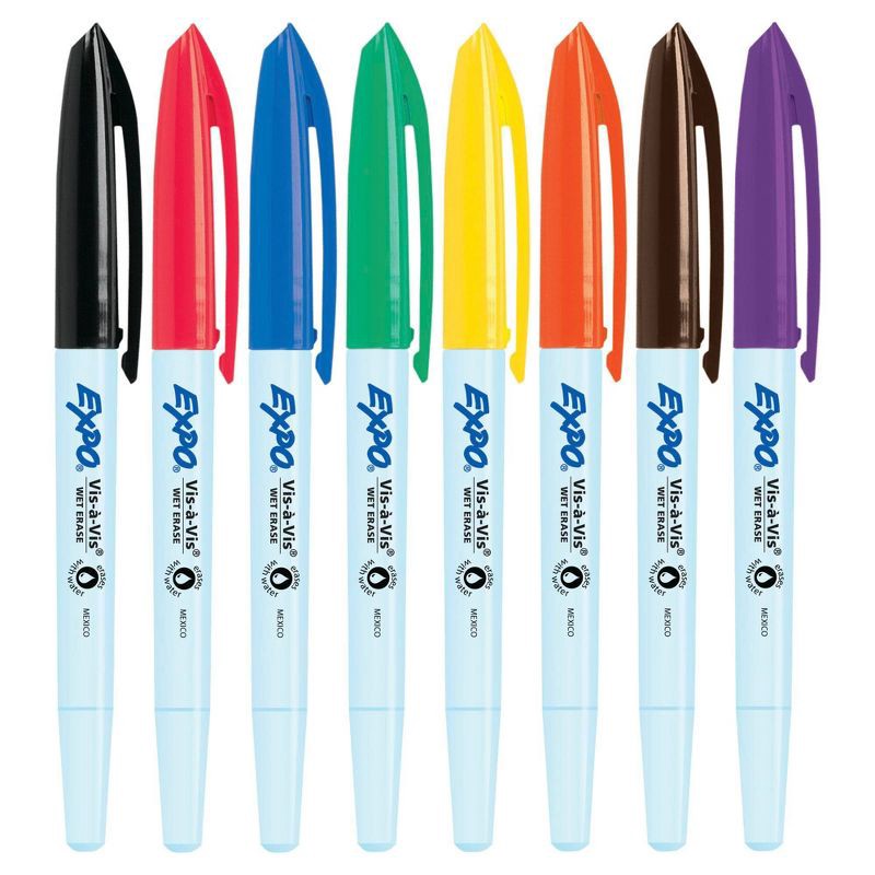 slide 4 of 10, Expo Vis-a-Vis 8pk Wet Erase Markers Fine Tip Multicolored, 8 ct