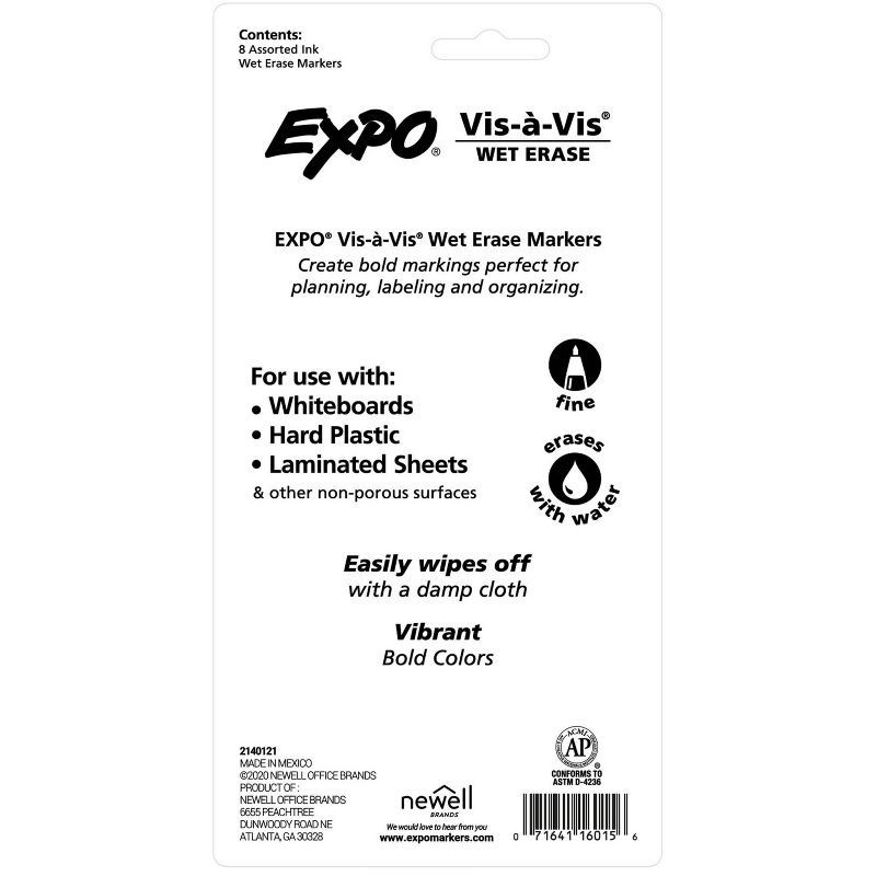 slide 10 of 10, Expo Vis-a-Vis 8pk Wet Erase Markers Fine Tip Multicolored, 8 ct