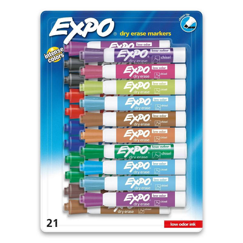 slide 1 of 7, Expo 21pk Dry Erase Markers Chisel Tip Multicolored, 21 ct