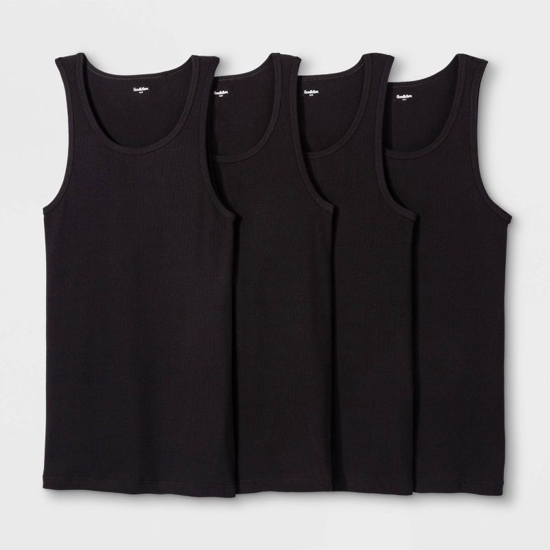 slide 1 of 1, Men's 4pk Ribbed Tank Top - Goodfellow & Co™ Black XXL: Cotton Sleeveless Undershirts, 4 ct