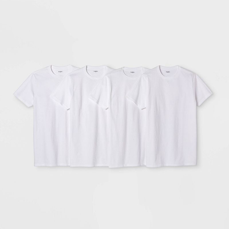 slide 1 of 1, Men's Short Sleeve 4pk Crew Neck T-Shirt - Goodfellow & Co™ White M: Cotton Jersey,, 4 ct