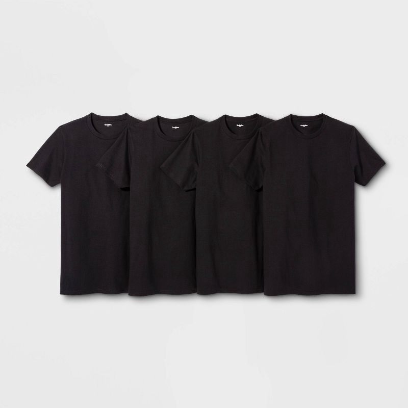 slide 1 of 1, Men's Short Sleeve 4pk Crew Neck T-Shirt - Goodfellow & Co™ Black L: 100% Cotton, Lightweight Jersey, Machine Washable, 4 ct