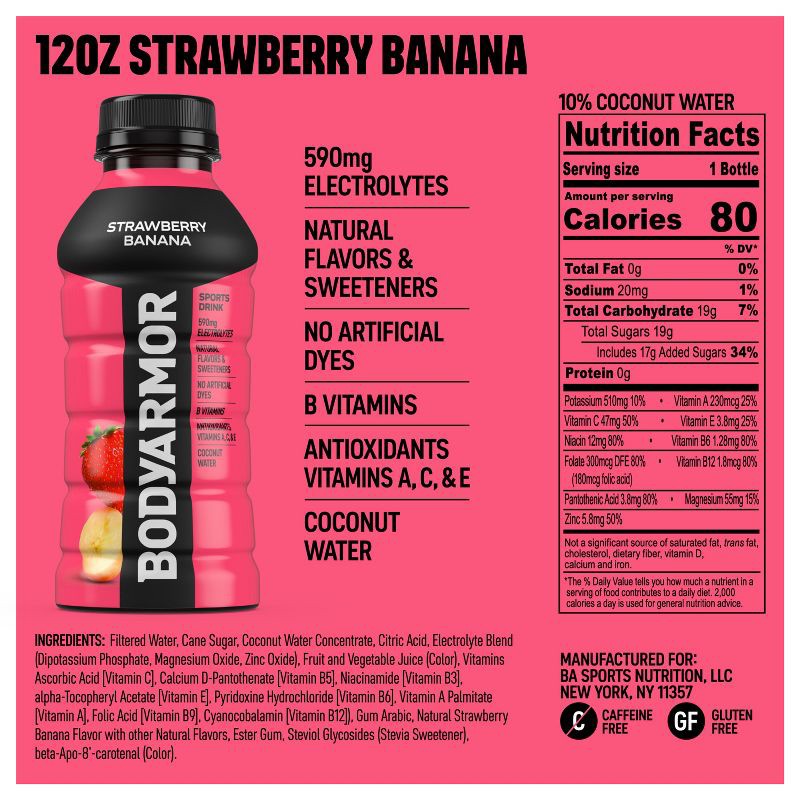 slide 6 of 6, BODYARMOR Strawberry Banana Sports Drink - 8pk/12 fl oz Bottles, 8 ct; 12 fl oz