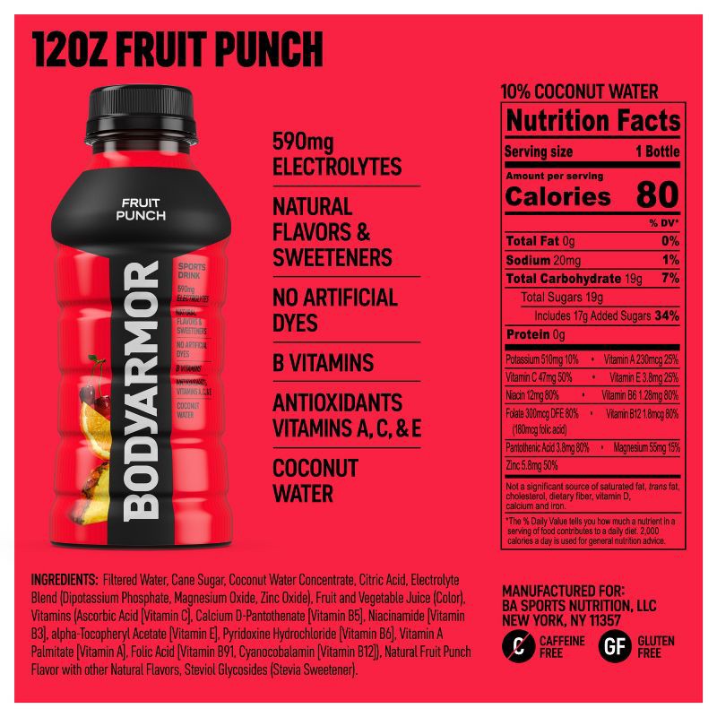 slide 6 of 6, BODYARMOR Fruit Punch Sports Drink - 8pk/12 fl oz Bottles, 8 ct; 12 fl oz