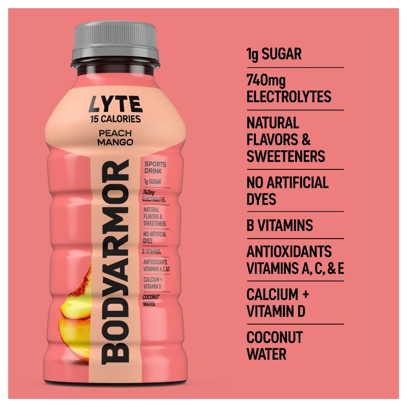slide 2 of 6, BODYARMOR LYTE Peach Mango Sports Drink - 8pk/12 fl oz Bottles, 8 ct; 12 fl oz