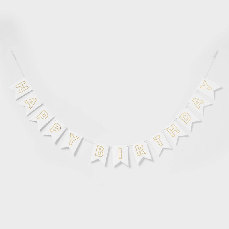 slide 1 of 4, "Happy Birthday" Party Banner White/Gold - Spritz™, 1 ct