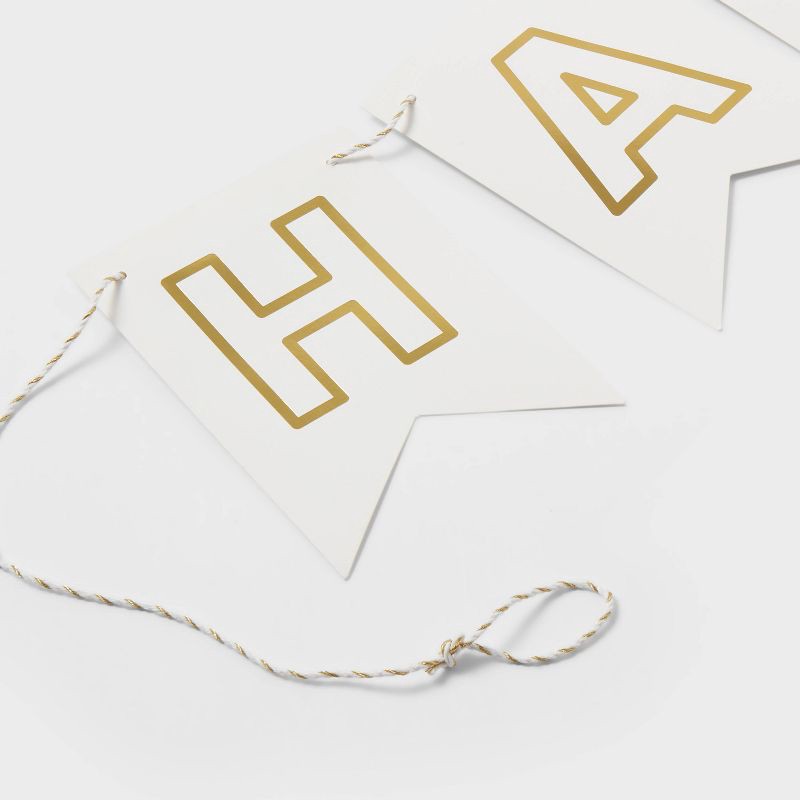 slide 3 of 4, "Happy Birthday" Party Banner White/Gold - Spritz™, 1 ct