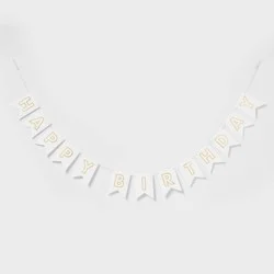 &quot;Happy Birthday&quot; Party Banner White/Gold - Spritz™
