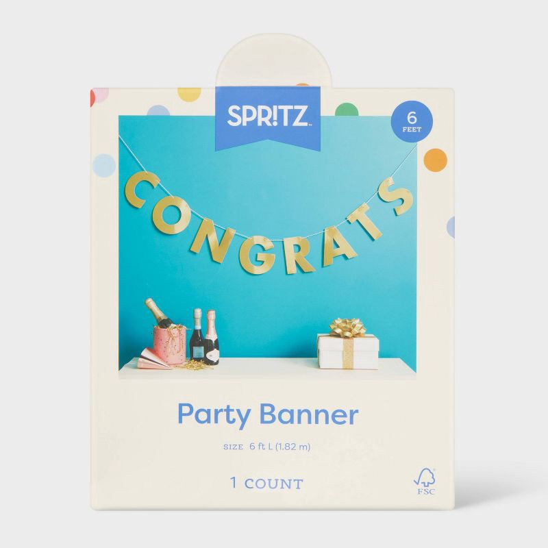 slide 4 of 4, "Congrats" Party Banner Gold - Spritz™, 1 ct