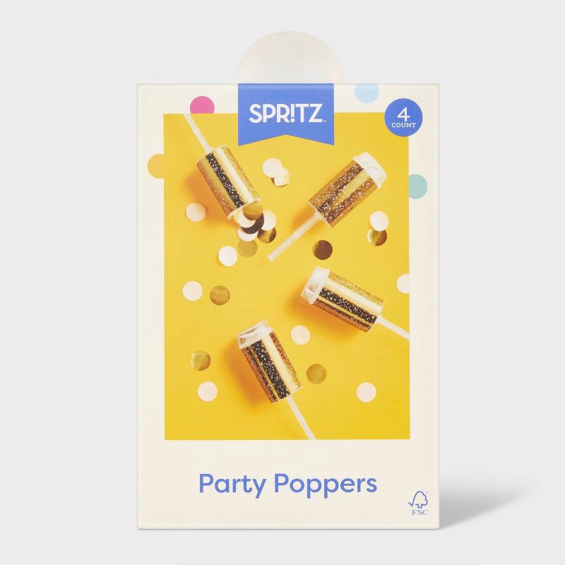 slide 3 of 3, 4ct Confetti Party Poppers Gold - Spritz™, 4 ct