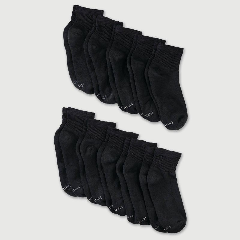 slide 2 of 3, Hanes Women's Extended Size 10pk Ankle Socks - Black 8-12: Cotton Blend, Reinforced Heel & Toe, Machine Washable, Style, 10 ct