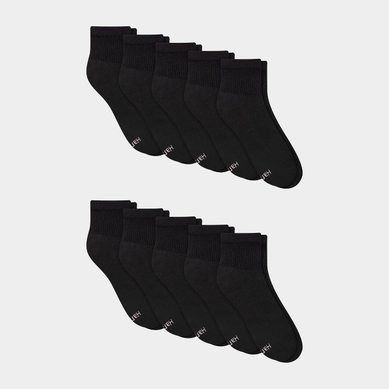 slide 1 of 7, Hanes Women's Extended Size 10pk Ankle Socks - Black 8-12: Cotton Blend, Reinforced Heel & Toe, Machine Washable, Style, 10 ct