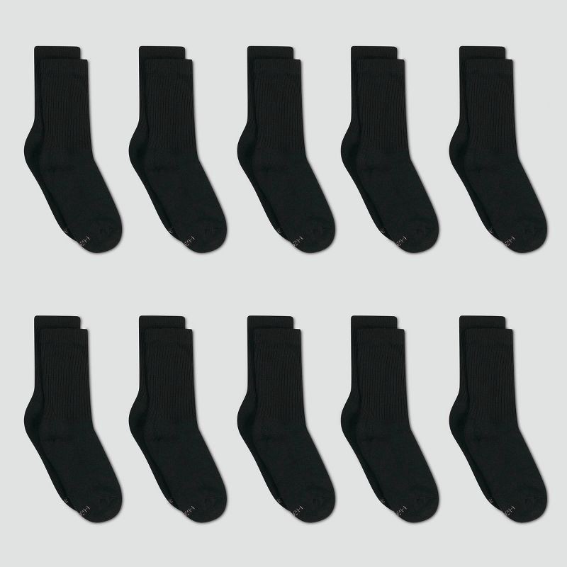 slide 2 of 3, Hanes Women's Extended Size Cushioned 10pk Crew Socks - Black 8-12, 10 ct