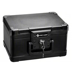 First Alert Fire and Water Chest .15 cu ft: Fireproof Safe, Key Lock, Black, 5-Year Warranty, 1550°F Protection