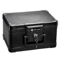 First Alert Fire and Water Chest .15 cu ft: Fireproof Safe, Key Lock, Black, 5-Year Warranty, 1550°F Protection