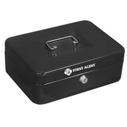 First Alert Cash Box: Steel Security Safe, Black Key Lockbox with Removable Tray, Money Safe for Cash & Valuables