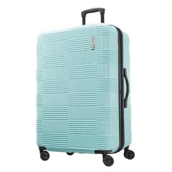 American Tourister NXT Hardside Large Checked Spinner Suitcase - Mint Green: 8-Wheel ABS, Retractable Handle