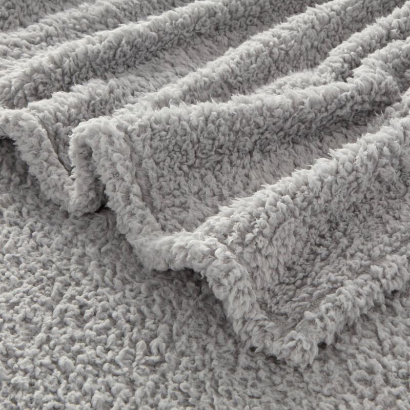 slide 3 of 3, Twin/Twin XL Faux Shearling Bed Blanket Gray - Room Essentials™: Midweight Plush, Machine Washable, No Backing, 1 ct