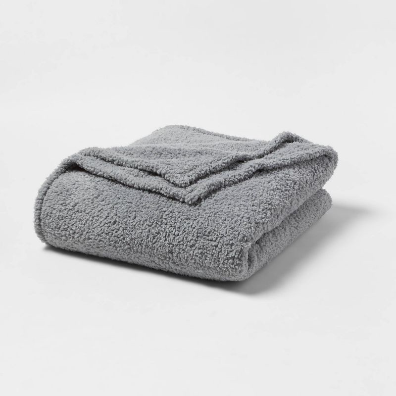 slide 1 of 3, Twin/Twin XL Faux Shearling Bed Blanket Gray - Room Essentials™, 1 ct
