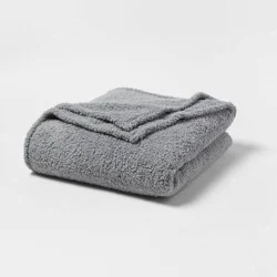 Twin/Twin XL Faux Shearling Bed Blanket Gray - Room Essentials™: Midweight Plush, Machine Washable, No Backing