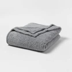 Full/Queen Faux Shearling Bed Blanket Gray - Room Essentials™: Midweight, Plush, Machine Washable, 300 Thread Count