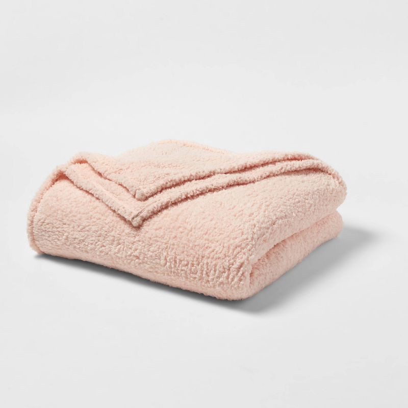 slide 1 of 3, Full/Queen Faux Shearling Bed Blanket Blush Peach - Room Essentials™, 1 ct
