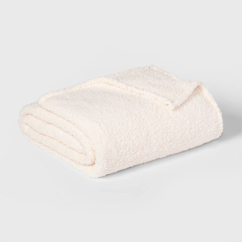 slide 1 of 1, Twin/Twin XL Faux Shearling Bed Blanket White - Room Essentials™, 1 ct