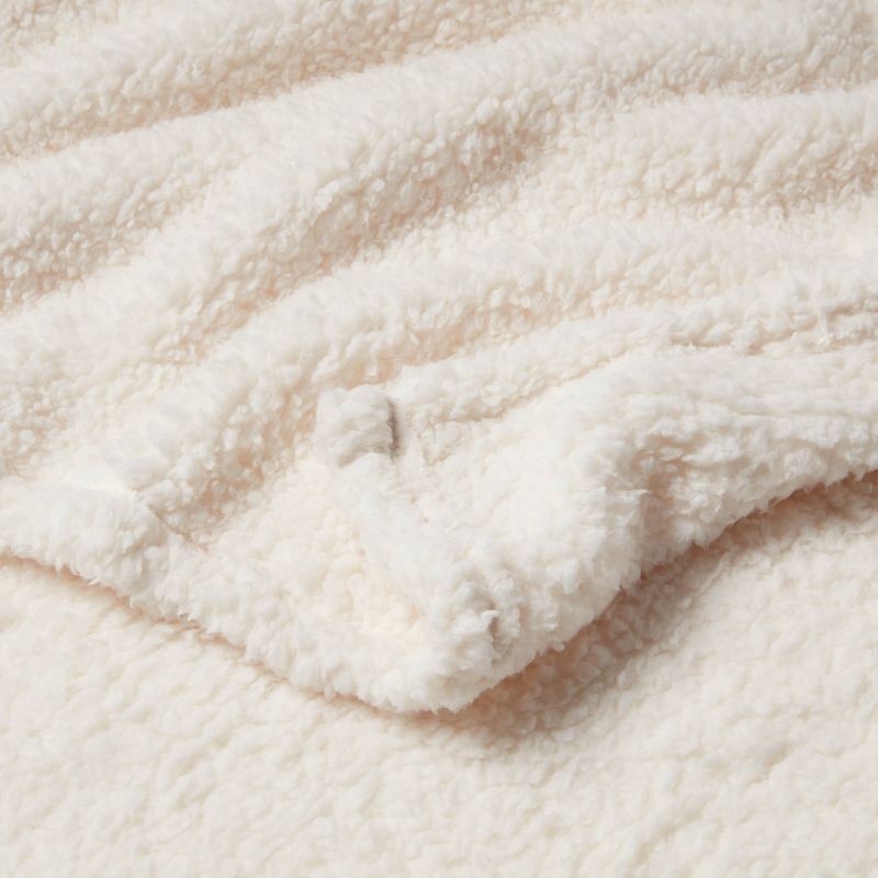 slide 3 of 3, Full/Queen Faux Shearling Bed Blanket White - Room Essentials™: Midweight, Plush, Machine Washable, 1 ct