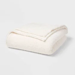 Full/Queen Faux Shearling Bed Blanket White - Room Essentials™: Midweight, Plush, Machine Washable