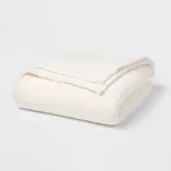 Full/Queen Faux Shearling Bed Blanket White - Room Essentials™