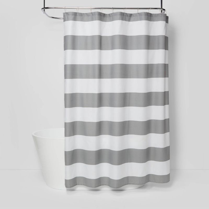 slide 1 of 1, Striped Shower Curtain Gray Mist - Room Essentials, 1 ct