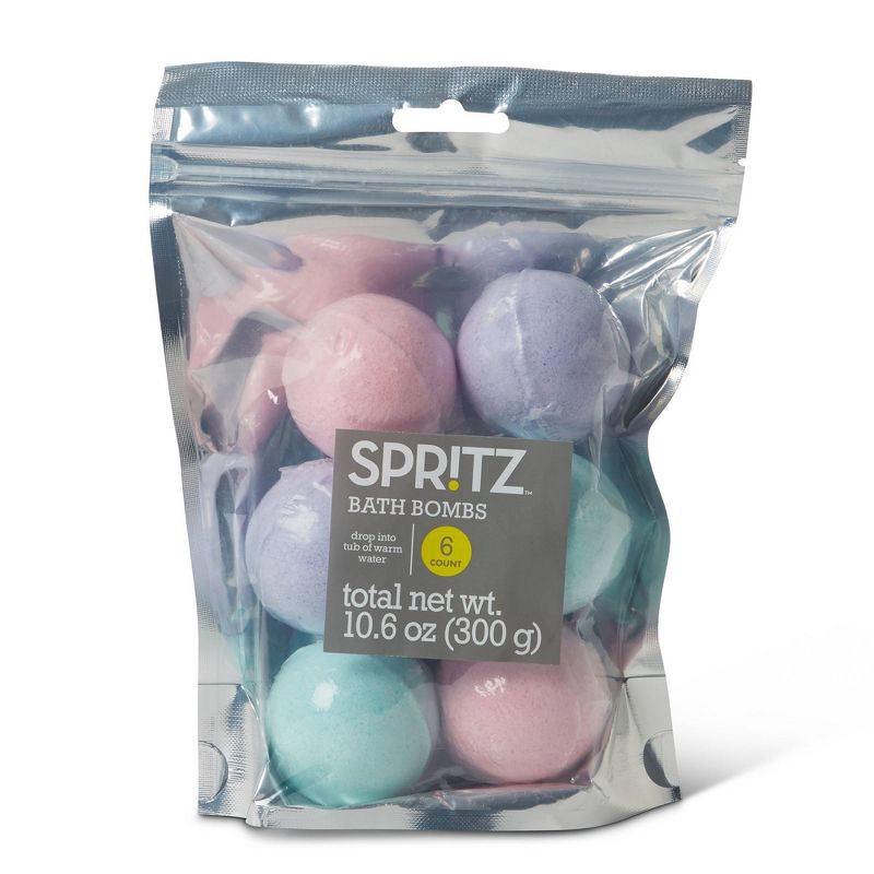 slide 1 of 4, 6pc 10.6oz Bath Bomb Set - Spritz™: Rose Scented Bath Soaks for Kids, Ages 5+, Normal Skin, Gusseted Bag, 6 ct; 10.6 oz