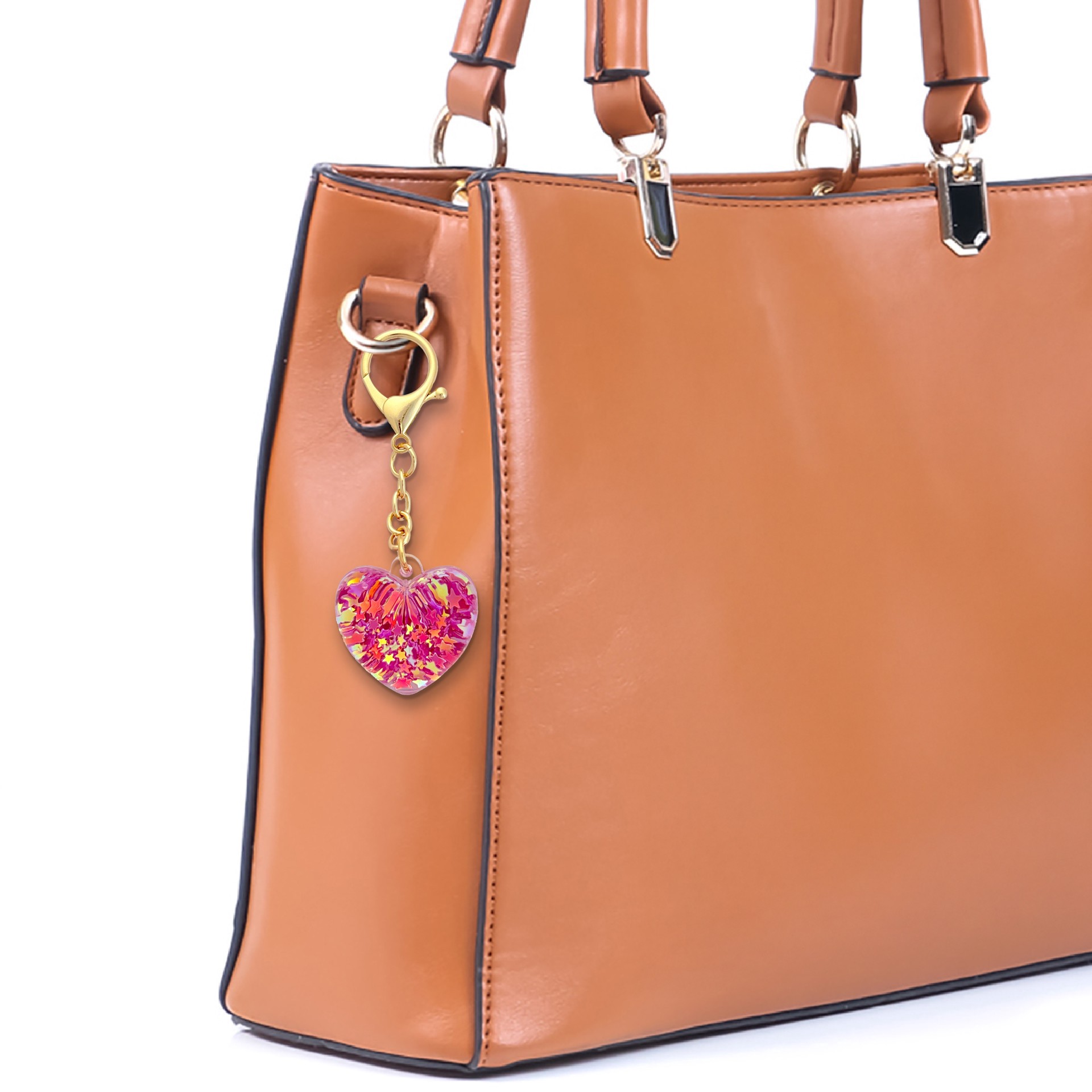 slide 3 of 3, Blue Moon Studio Pink Shaker Heart Bag Charm, 1.46 in x 1.46 in x 1.06 in