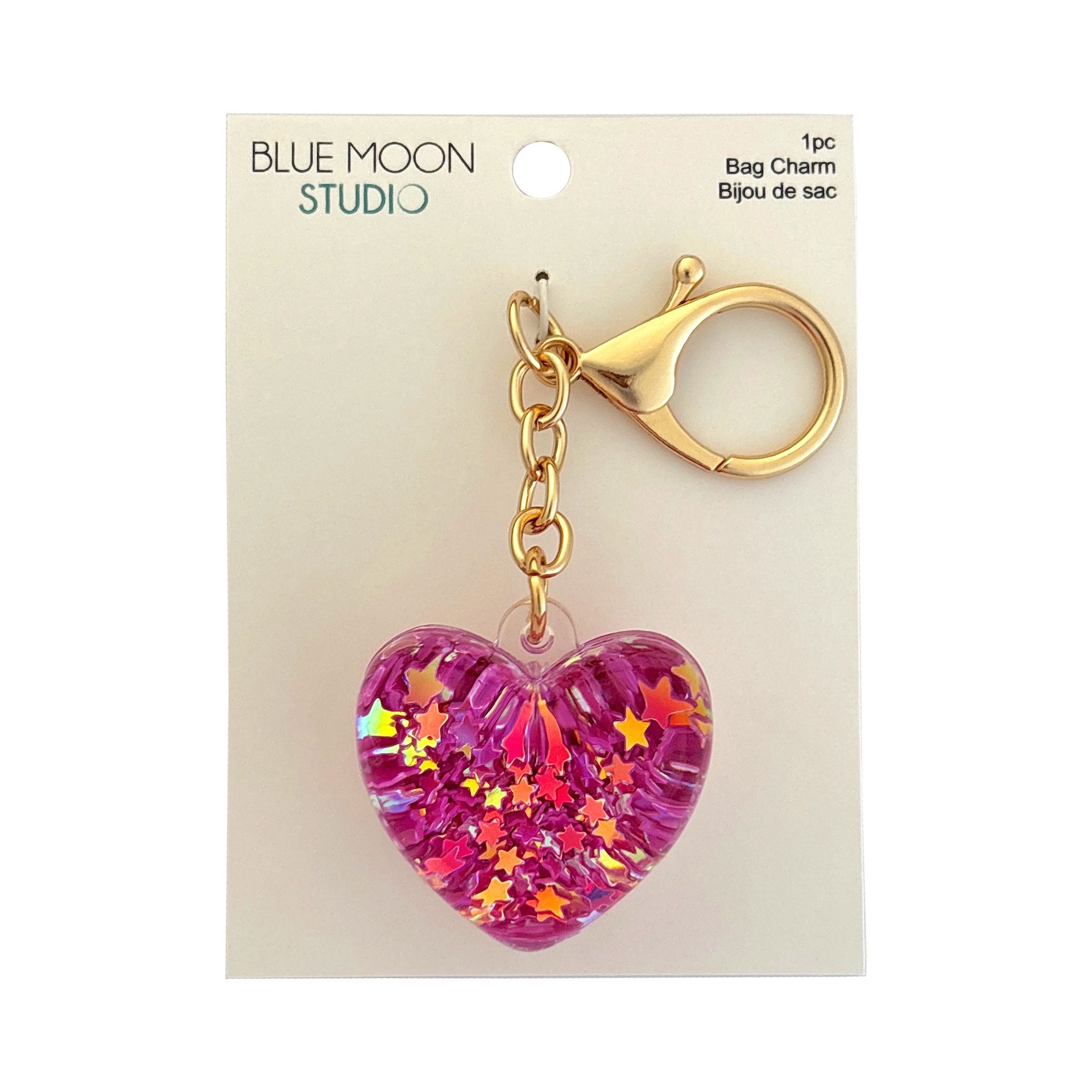 slide 2 of 3, Blue Moon Studio Pink Shaker Heart Bag Charm, 1.46 in x 1.46 in x 1.06 in