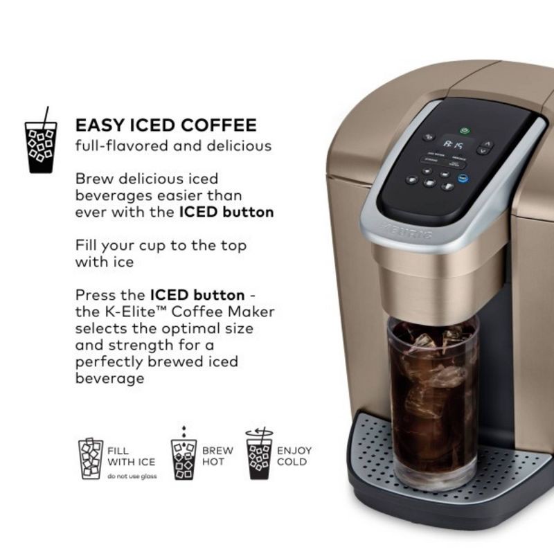 slide 3 of 10, Keurig K-Elite Single-Serve K-Cup Pod Coffee Maker with Iced Coffee Setting - Gold, 1 ct