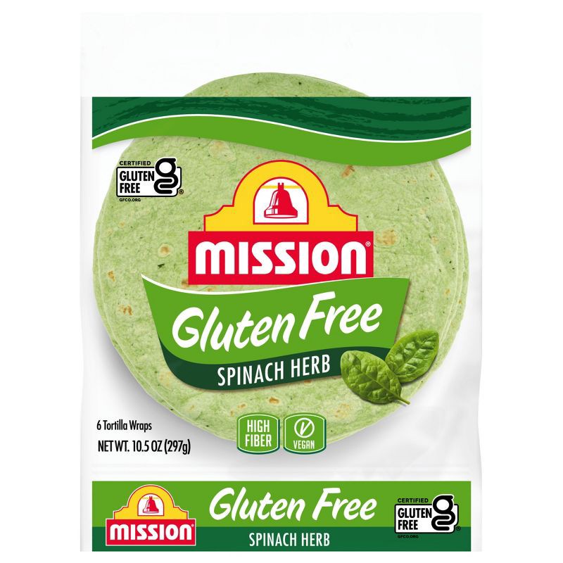 slide 1 of 8, Mission Gluten Free Spinach & Herb Tortilla Wraps - 10.5oz/6ct, 6 ct; 10.5 oz